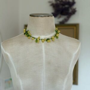 Venetian Murano Sugar Glass Lemon And Leaves Necklace Circa 1930s/40s